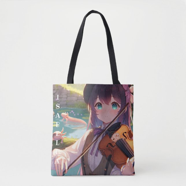 Bolsa Tote Anime Girl tocando violino personalizado (Frente)