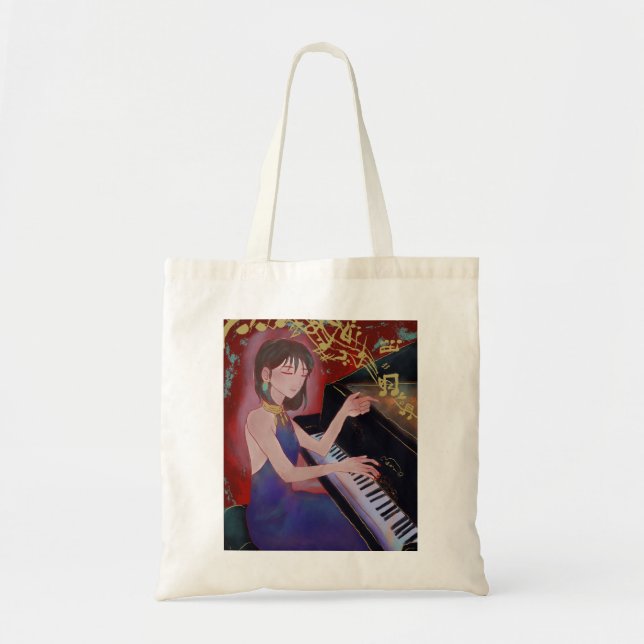 Bolsa Tote Anime Style Girl Playing Piano Elegant Music  (Frente)
