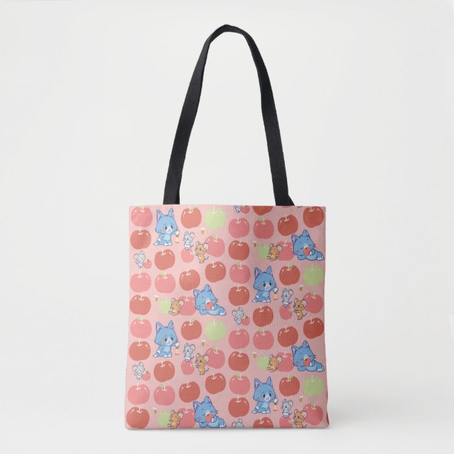 Bolsa Tote Anime Tom, Jerry e Tuffy Apple Pattern (Frente)