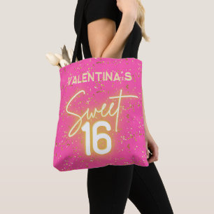 Bolsa Tote Aniversário de 16 anos doce rosa neon brilho doura