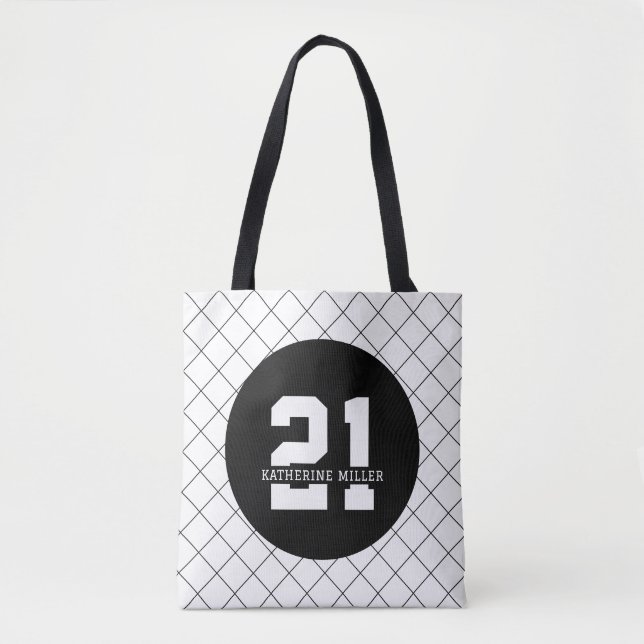 Bolsa Tote Aniversário de 21 anos personalizado moderno e ele (Frente)