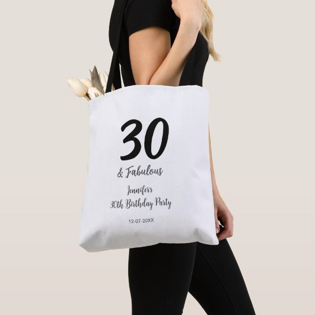 Bolsa Tote aniversário de 30 anos adicionar nome data ano neg (Close Up)
