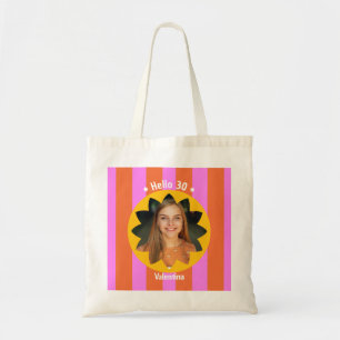 Bolsa Tote aniversário de 30 anos foto colorida rosa amarelo 