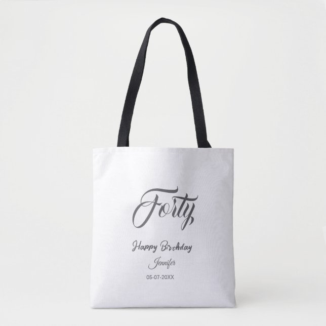 Bolsa Tote aniversário de 40 letras número quarenta nome data (Frente)