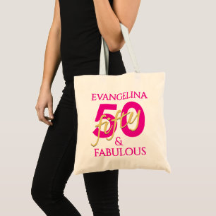 Bolsa Tote Aniversário de 50 anos Nome Personalizado 50 e Fab