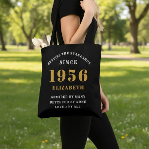 Bolsa Tote Aniversário de 70 anos 1956 Preto Dourado Personal
