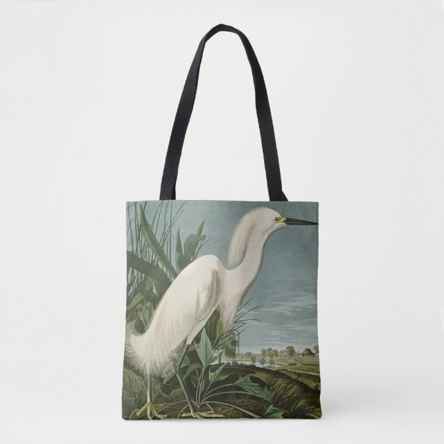 Bolsa Tote Aniversário de Ave-de-Egrete Branca de Audubon Sno (Frente)