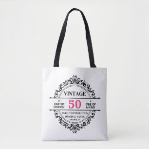 Bolsa Tote Aniversário de Monograma Preto e Rosa Vintage 50