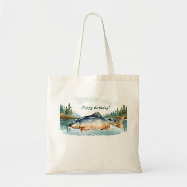 Bolsa Tote Aniversário de pesca temido com bolo (Frente)