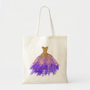 Bolsa Tote Aniversário do Vestido Glitter Dourado Glam Purple