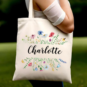 Bolsa Tote Aniversário estético personalizado de flor selvage