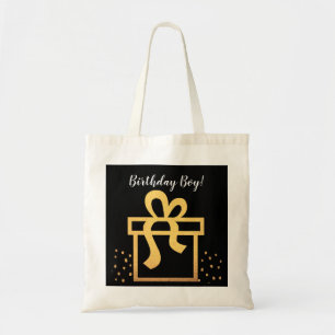 Bolsa Tote Aniversário Garoto Negro e Dourado Faux Foil