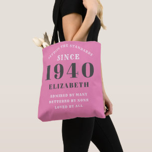 Bolsa Tote Aniversário Personalizado 1940 Nome Cinza Rosa Gi