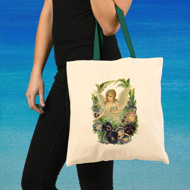 Bolsa Tote Anjo da Páscoa vitoriano com flores de violeta (Criador carregado)