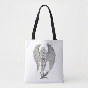 Bolsa Tote Anjo, desenho preto e branco