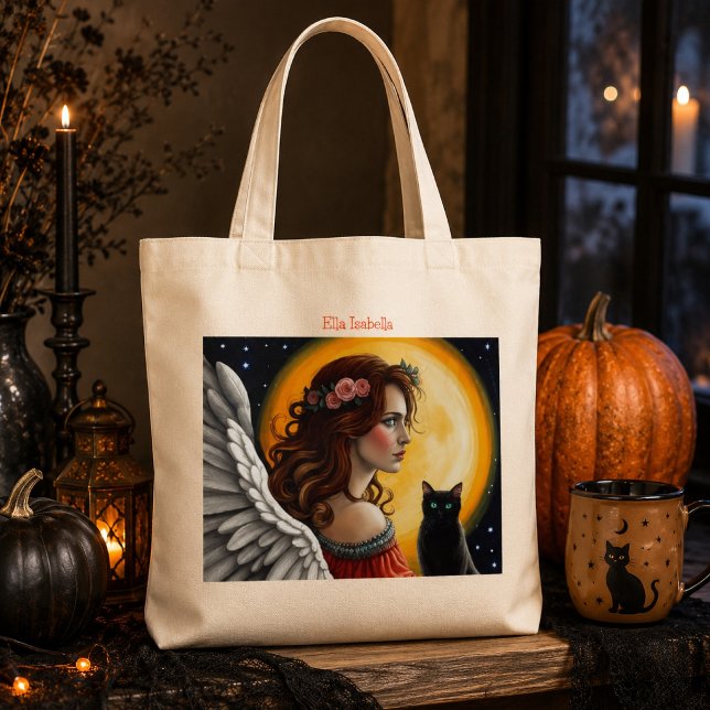 Bolsa Tote Anjo Gótico Personalizado Gato Preto Lua Cheia Hal (Criador carregado)