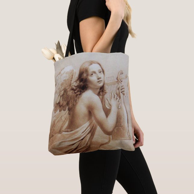 Bolsa Tote ANJO TOCANDO LIRA SOBRE AS NUVENS Marrom Sépia (Close Up)