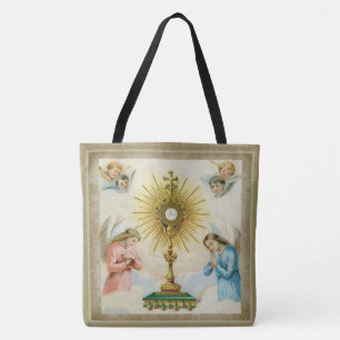 Bolsa Tote Anjos de Fatima que Praying o Monstrance do