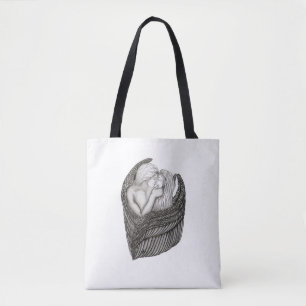 Bolsa Tote Anjos que beijam, design preto e branco