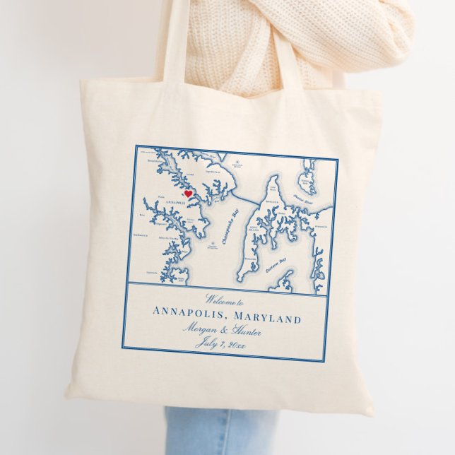 Bolsa Tote Annapolis Maryland Map Wedding Welcome (Criador carregado)