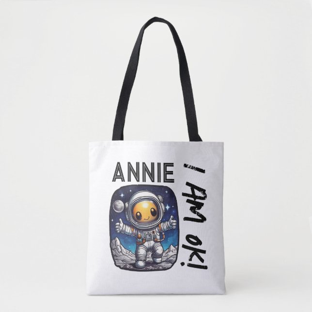 Bolsa Tote Annie, estou bem! | Música Letra Gira com Astronau (Frente)