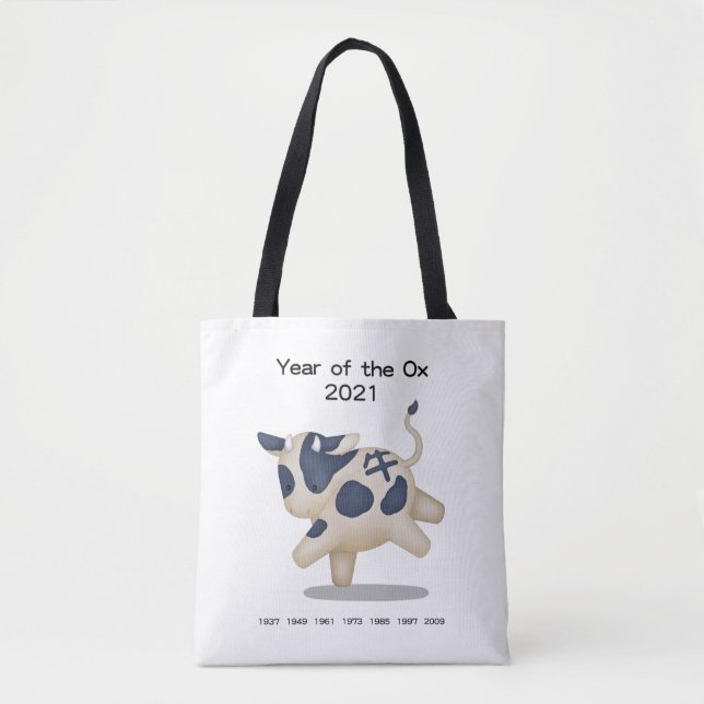 Bolsa Tote Ano do Ox Cute Zodiac Animal 2021 (Frente)