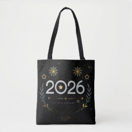 Bolsa Tote Ano Novo 2026 Fogos de Artifício Dourados “Ano Nov