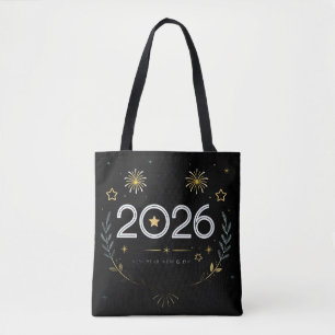 Bolsa Tote Ano Novo 2026 Fogos de Artifício Dourados “Ano Nov
