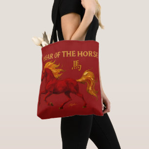 Bolsa Tote Ano Novo Chinês Zodíaco 2026 Cavalo de Fogo Yang