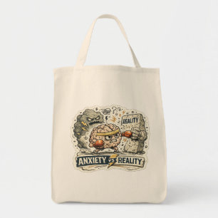 Bolsa Tote Ansiedade vs Realidade Camiseta engraçada de saúde
