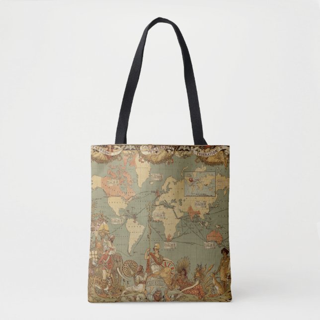 Bolsa Tote Antecipação do Mapa Mundial 1886 Ilustrada (Frente)