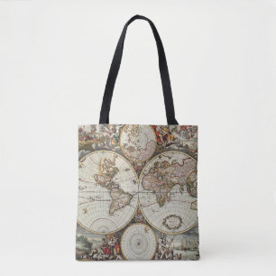 Bolsa Tote Antigo mapa dos hemisférios mundiais. Criado por F