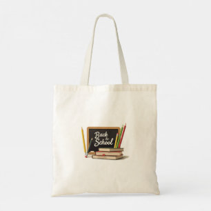 Bolsa Tote Antigo Quadro Negro e Livros "De Volta à Escola"