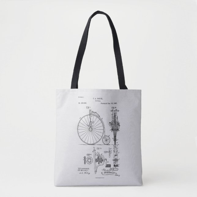 Bolsa Tote Antiguamente Bicicleta 1887 Desenho Da Patente Pen (Frente)