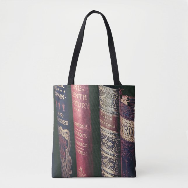 Bolsa Tote Antique coluna de livros, Cobrir de livros (Frente)
