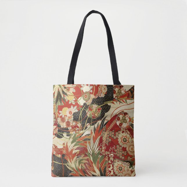 Bolsa Tote ANTIQUE FLORES JAPONESAS FLORES Vermelhas Verde Pr (Frente)