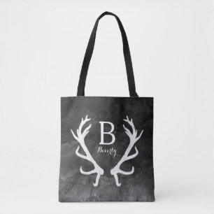 Bolsa Tote Antlers rústicos dos cervos do monograma na