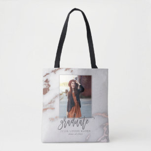 Bolsa Tote Anúncio de GRADUAÇÃO DOURADA MARBLE E ROSA