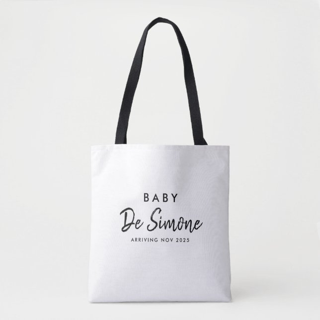 Bolsa Tote Anúncio de Gravidez Preto e Branco para Nova Mamãe (Frente)