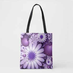 Bolsa Tote Apaixonando Flores de Abstrato e Corações Fractais