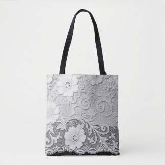Bolsa Tote Aparência de Renda Floral Branca