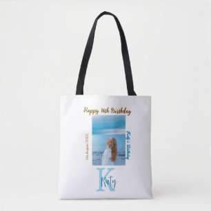 Bolsa Tote Apelido de 16 anos, feliz, castanho-aqua