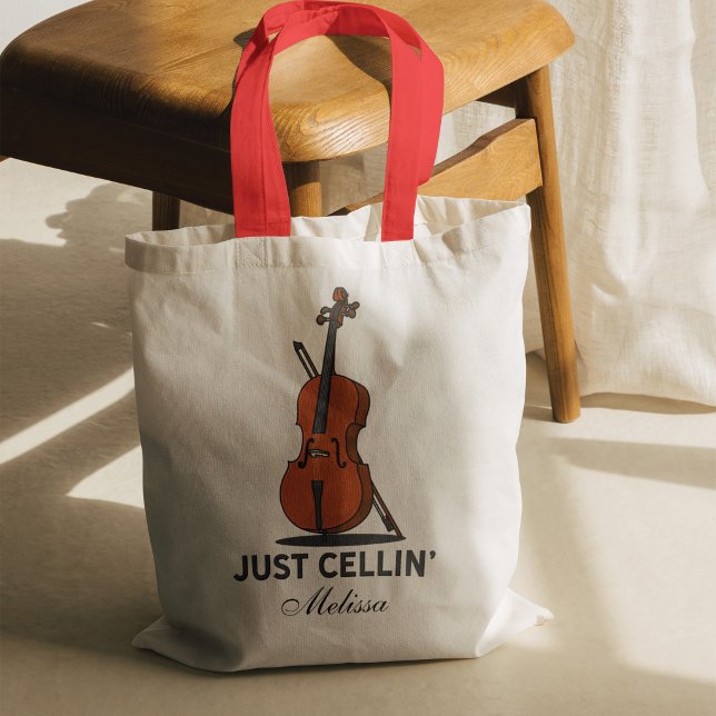 Bolsa Tote Apenas Cellin Cello Músico Personalizado Script (Just Cellin Music Orchestra Cello Tote Bag)