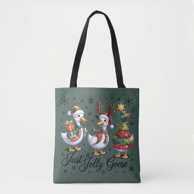 Bolsa Tote Apenas um ganso alegre patchwork Natal Pato engraç (Frente)