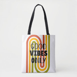 Bolsa Tote 'Apenas Vibrações Boas' Arco-íris Retrô