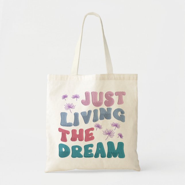 Bolsa Tote Apenas Vivendo O Sonho Inspirador Cotação Pastel (Frente)