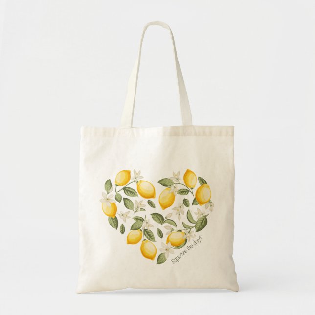 Bolsa Tote Aperte o dia com a barra de tote de limão (Frente)