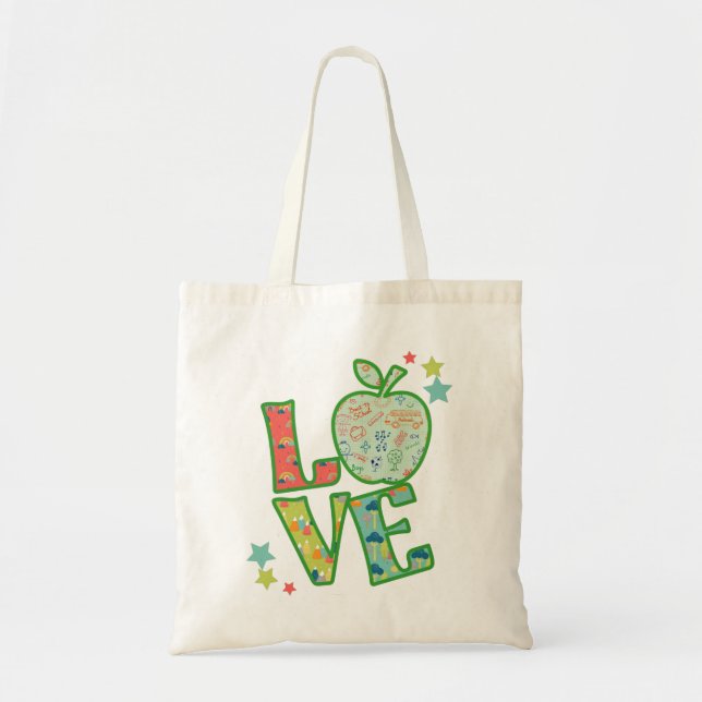 Bolsa Tote Apple da escola de amor, levada de volta à escola (Frente)