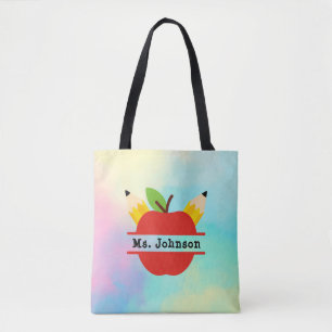 Bolsa Tote Apple de Professora Personalizada Arco-íris