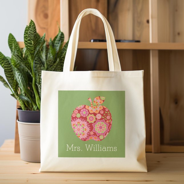 Bolsa Tote Apple de Professora Personalizada com Padrão Flora (Custom Tote Bag)